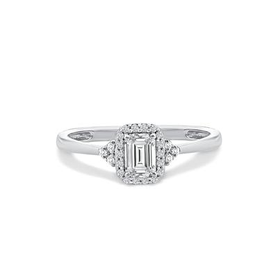 Lab Grown Diamond Emerald Center Halo Promise Ring in 10K White Gold (1/2 ct. tw.)