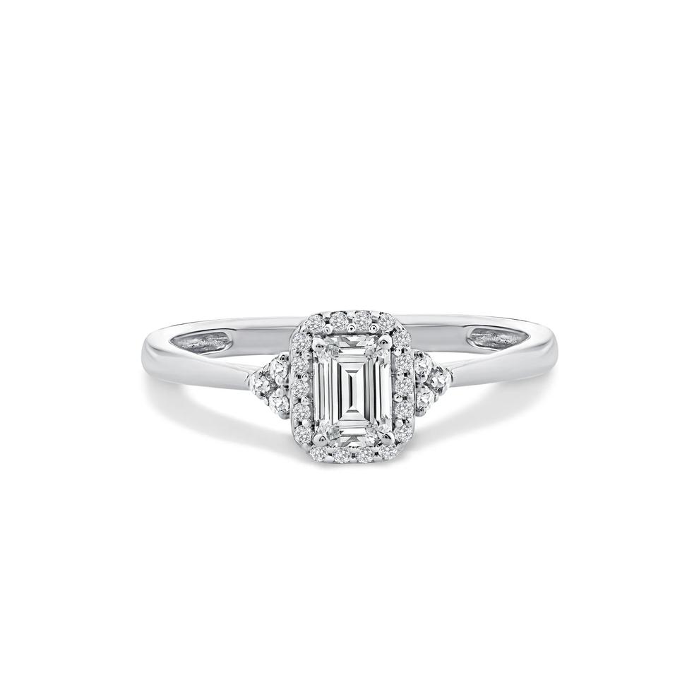Lab Grown Diamond Emerald Center Halo Promise Ring in 10K White Gold (1/2 ct. tw.) – Image 1 of 4