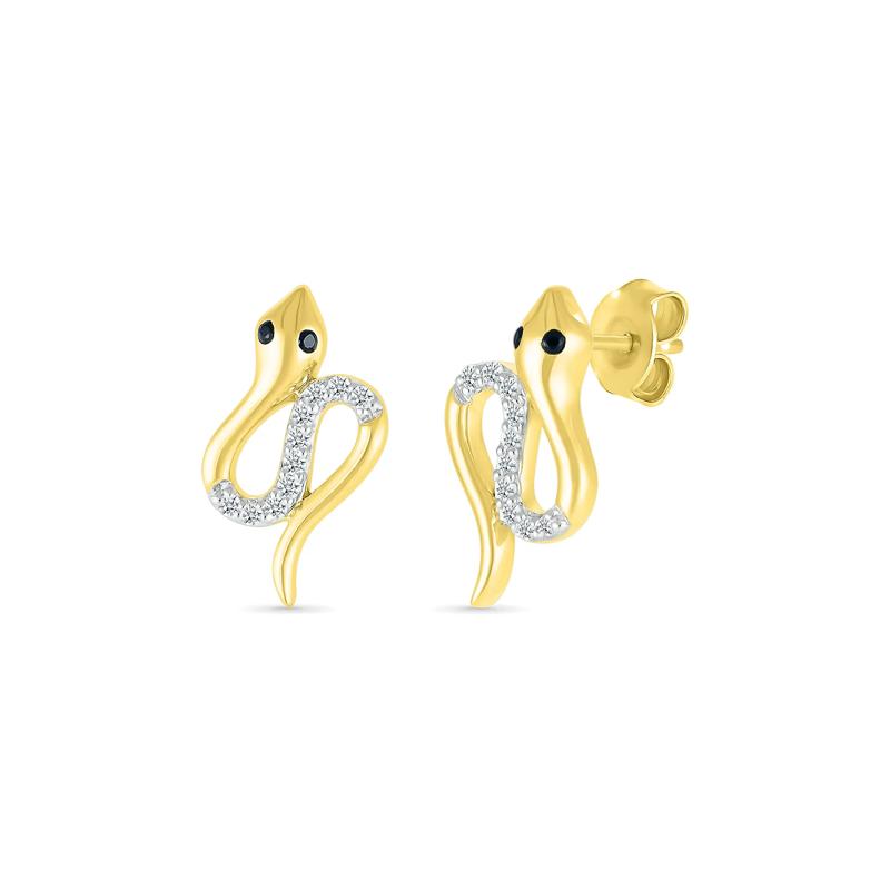 Black Diamond Snake Earrings in 10K Yellow Gold &#40;1/10 ct. tw.&#41; – Image 2 of 3