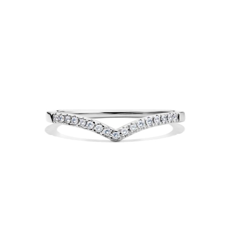 Chevron Wedding Band with Pav&eacute; Diamonds in 10K White Gold &#40;1/10 ct. tw.&#41; – Image 1 of 4