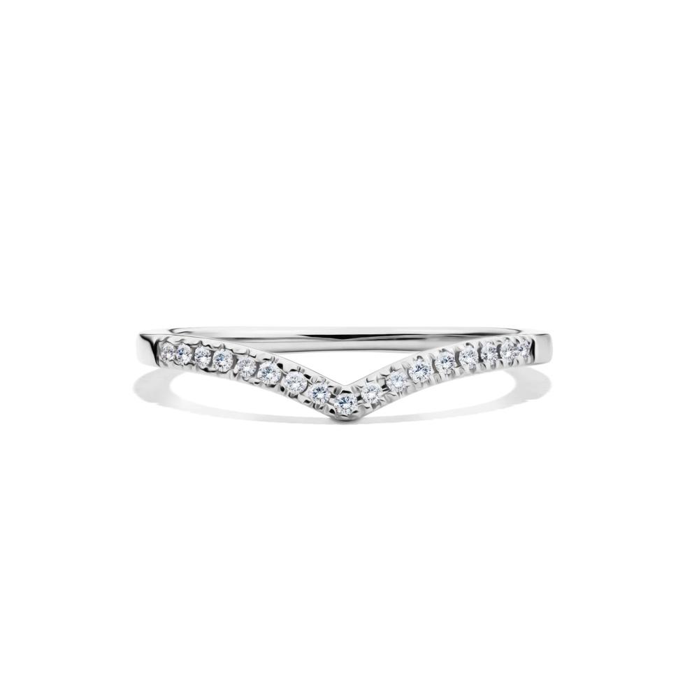 Chevron Wedding Band with Pav&eacute; Diamonds in 10K White Gold (1/10 ct. tw.) – Image 1 of 5