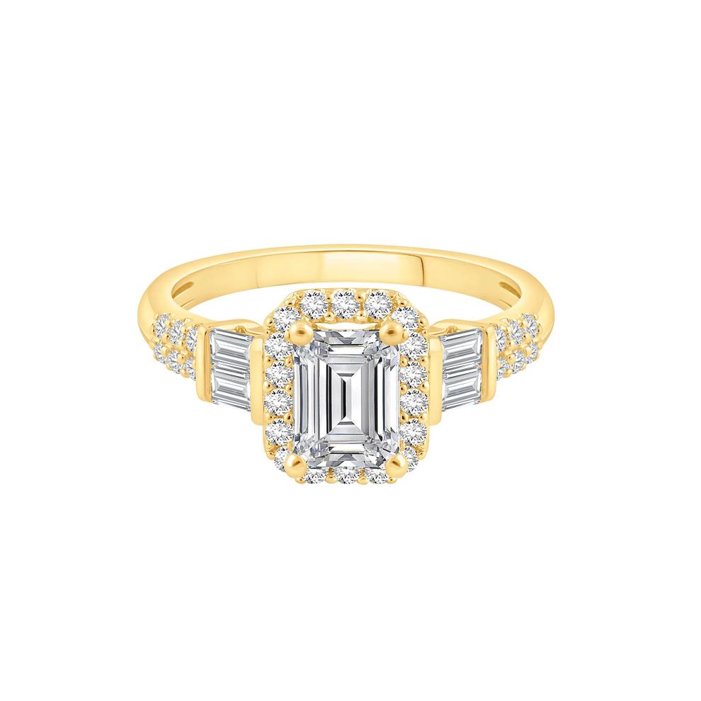 Lab Grown Diamond Emerald Engagement Ring in 10K Yellow Gold (1 1/2 ct. tw.) – Image 1 of 4