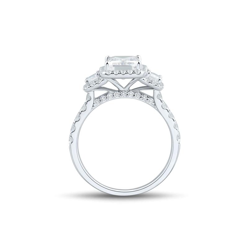 Emerald-Cut Diamond Three-Stone Halo Engagement Ring in 14K White Gold &#40;3 ct. tw.&#41; – Image 2 of 3