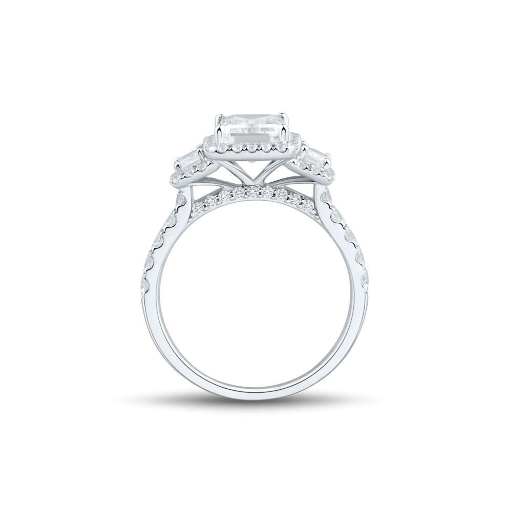 Emerald-Cut Diamond Three-Stone Halo Engagement Ring in 14K White Gold (3 ct. tw.) – Image 2 of 3