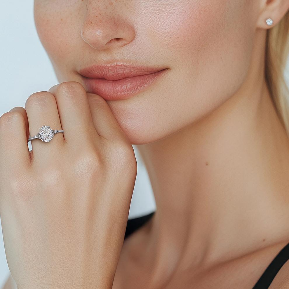 Lab Grown Diamond Oval Engagement Ring in 14K White Gold (1 ct. tw.) – Image 5 of 5