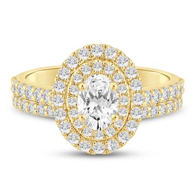 Lab Grown Diamond Double Halo Engagement Ring in 14K Yellow Gold (1 1/2 ct. tw.)