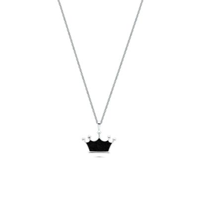 Men's Crushed Black Diamond Crown Pendant Necklace in Sterling Silver