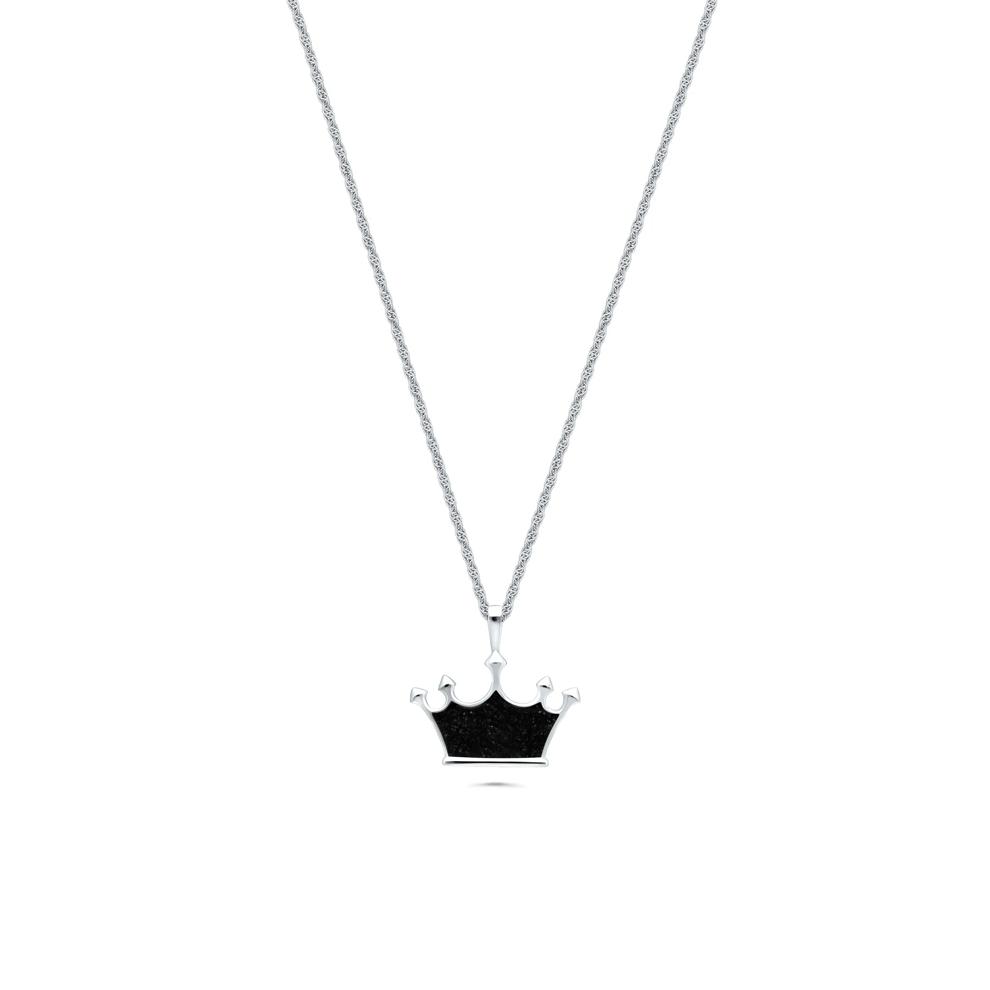 Men's Crushed Black Diamond Crown Pendant Necklace in Sterling Silver – Image 1 of 4