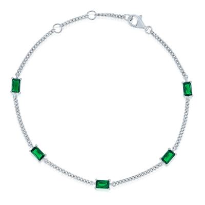 Lab-Created Gemstone Mini Cuban Link Station Bracelet in Sterling Silver, 7.5"