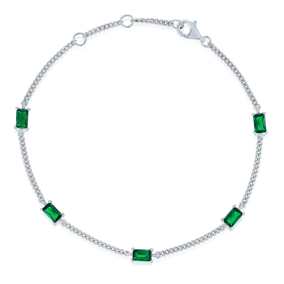 Lab-Created Emerald Mini Cuban Link Station Bracelet in Sterling Silver, 7.5" – Image 1 of 1