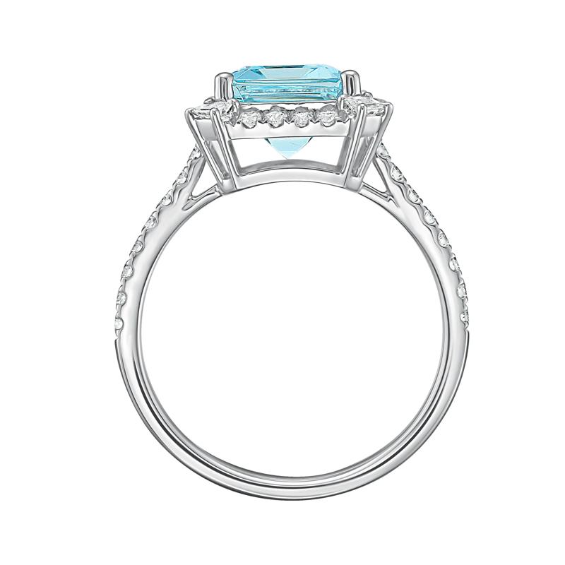 Aquamarine &amp; Diamond Halo Ring in 14K White Gold &#40;1/2 ct. tw.&#41; – Image 2 of 3
