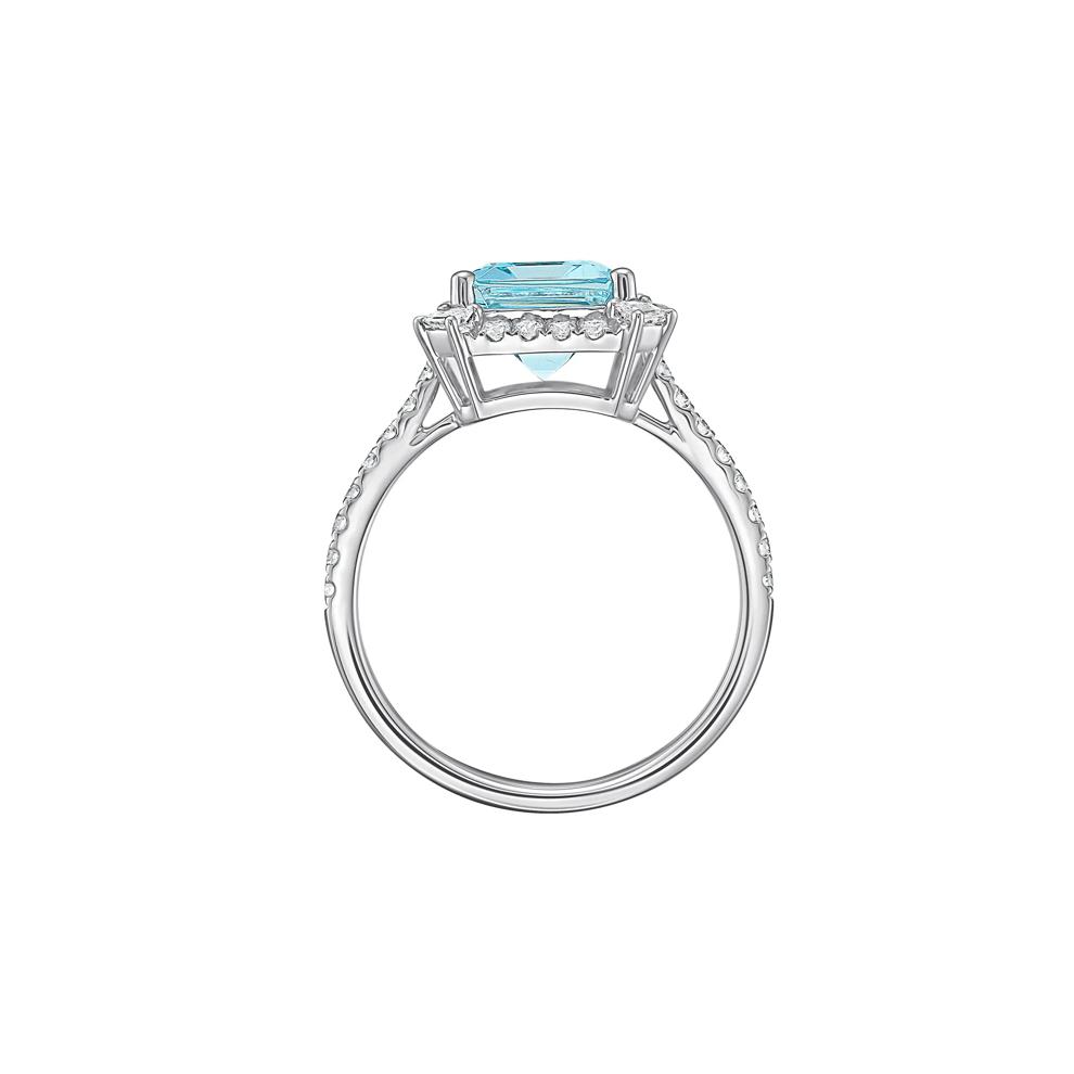 Aquamarine &amp; Diamond Halo Ring in 14K White Gold (1/2 ct. tw.) – Image 2 of 3