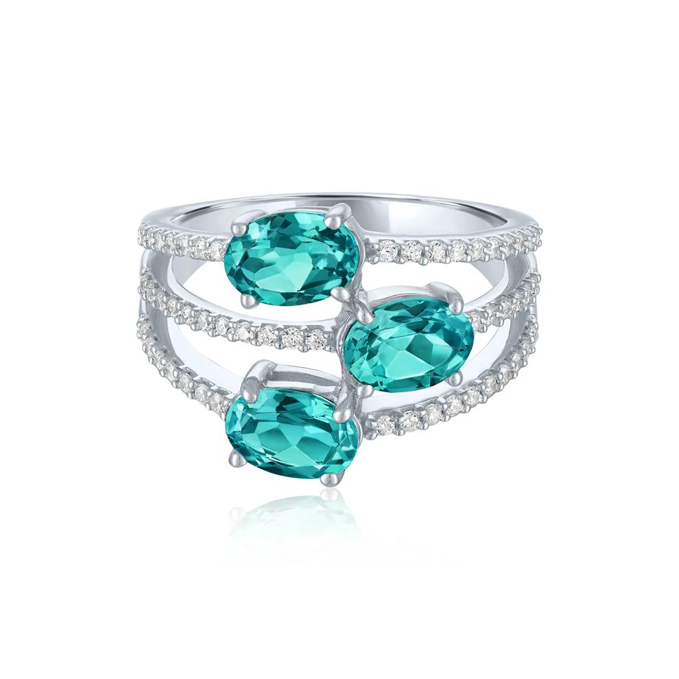 Teal Apatite and Diamond Multi-Row Ring in Sterling Silver (1/4 ct. tw.) – Image 1 of 4