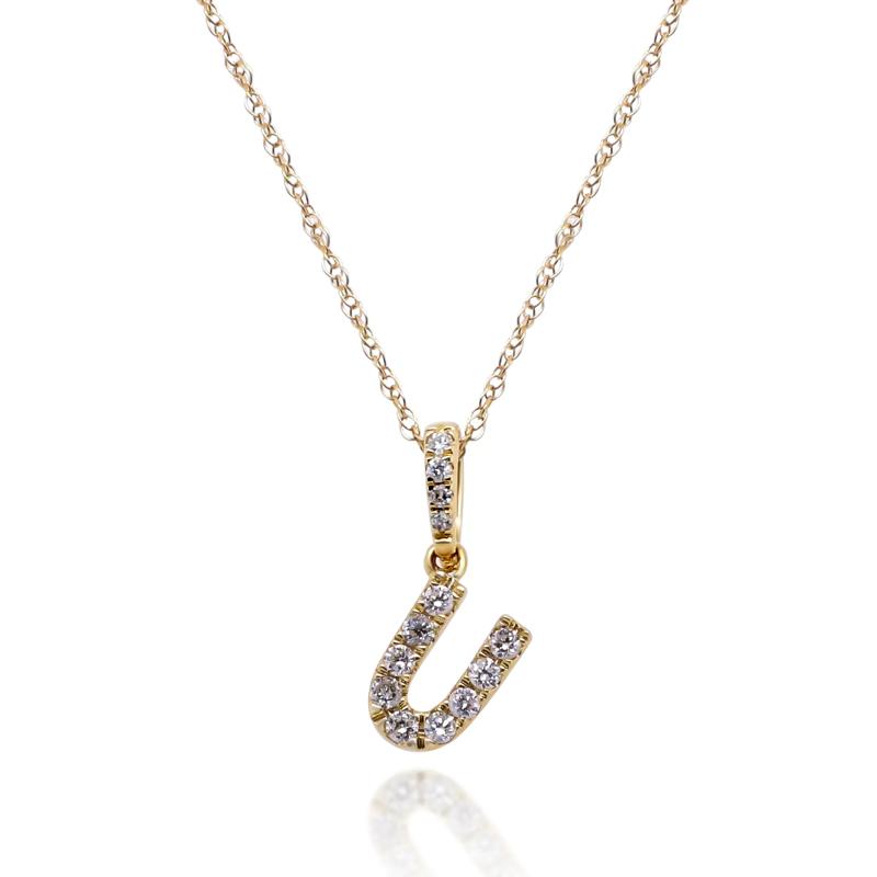 Diamond U Initial Pendant in 10K Yellow Gold &#40;1/10 ct. tw.&#41;  – Image 1 of 3