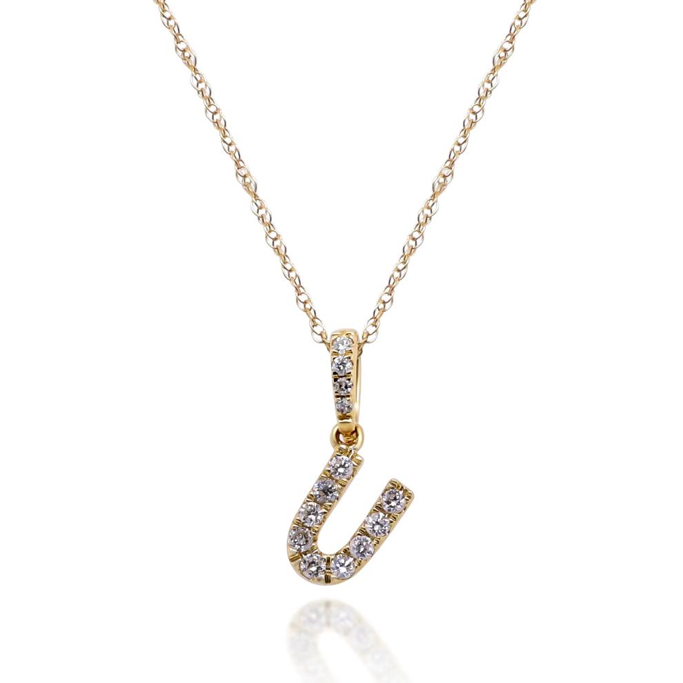 Diamond U Initial Pendant in 10K Yellow Gold (1/10 ct. tw.)  – Image 1 of 3