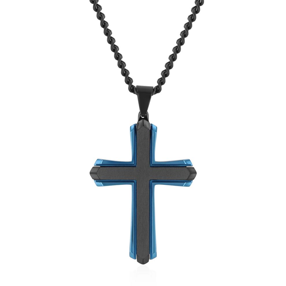 Cross Pendant in Black and Blue Ion-Plated Stainless Steel – Image 1 of 3