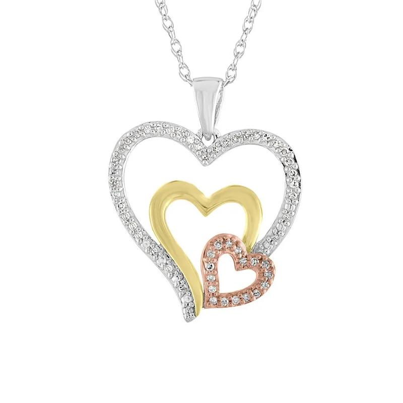 1/8 ct. tw. Diamond Triple Heart Tricolor Pendant in Sterling Silver &amp; 10K Gold – Image 1 of 2