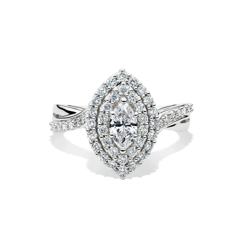 Marquise Diamond Halo Engagement Ring in 14K White Gold &#40;1 ct. tw.&#41; – Image 1 of 4