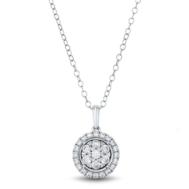 Lab Grown Diamond Pendant with Round Cluster in 14K White Gold &#40;5/8 ct. tw.&#41; – Image 1 of 3