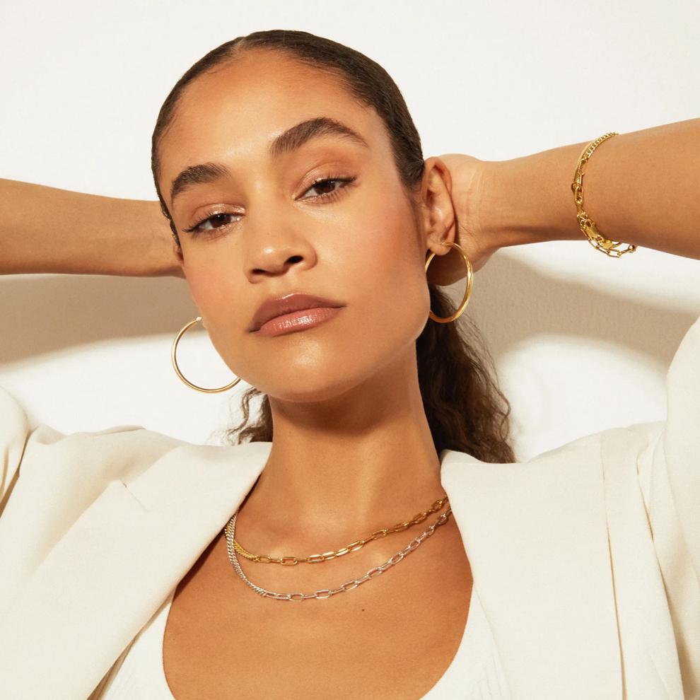 Curb and Paperclip Chain Necklace in Sterling Silver, 18" – Image 7 of 10