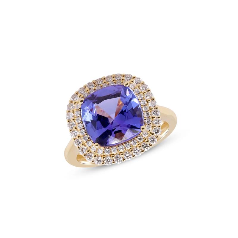 Tanzanite and Diamond Cushion Halo Ring in 18K Yellow Gold &#40;5/8 ct. tw.&#41; – Image 4 of 4