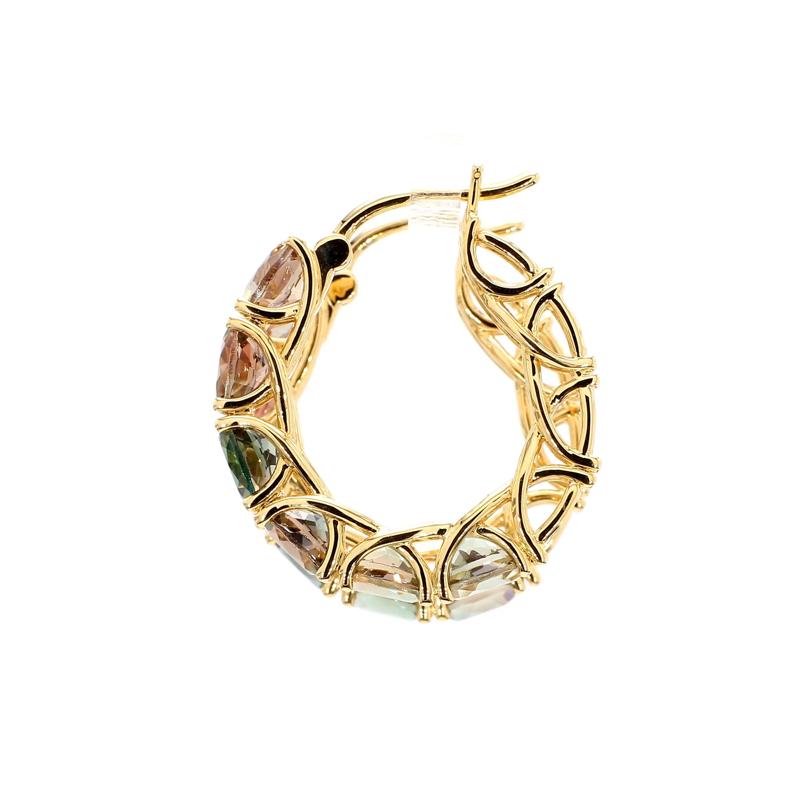 Oval-Shaped Oregon Sunstone Hoop Earrings in 18K Yellow Gold – Image 2 of 2