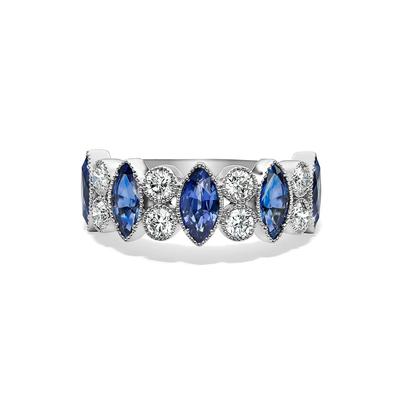 Marquise Blue Sapphire & Diamond Band in 14K White Gold (5/8 ct. tw.)