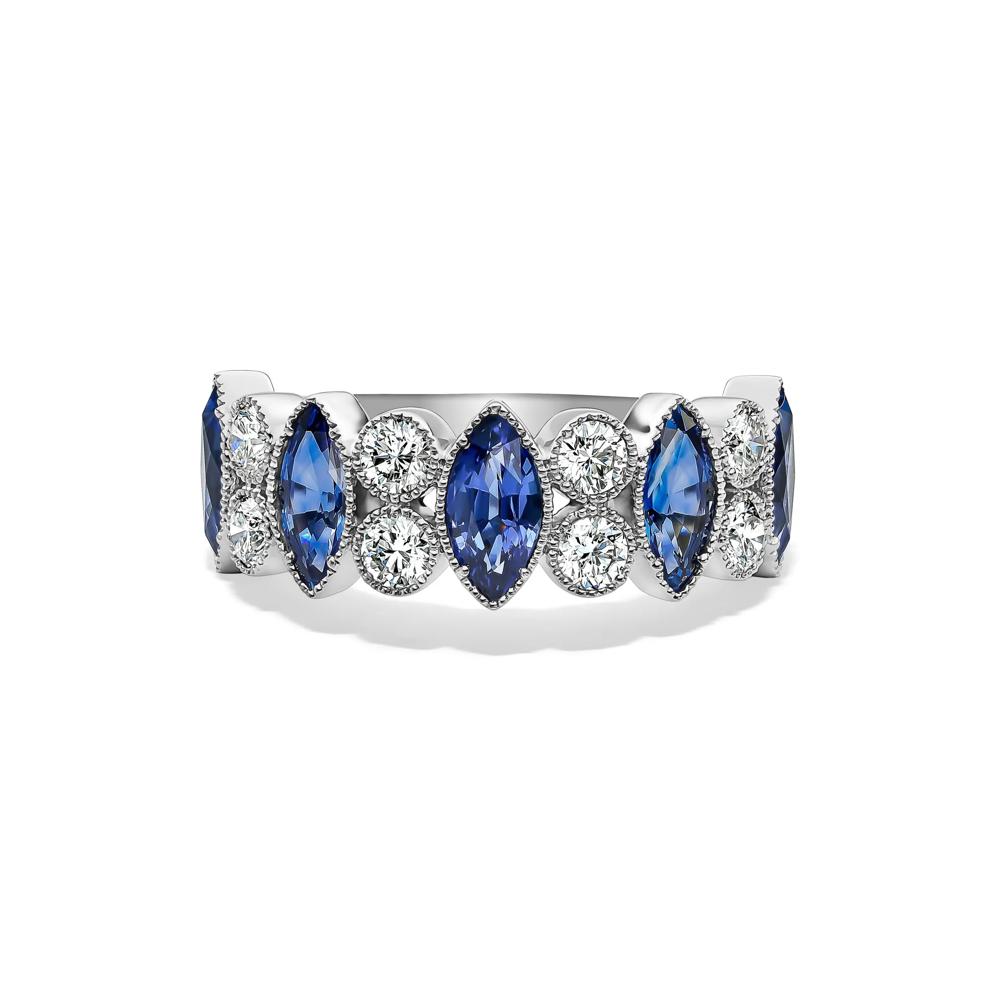Marquise Blue Sapphire &amp; Diamond Band in 14K White Gold (5/8 ct. tw.) – Image 1 of 4