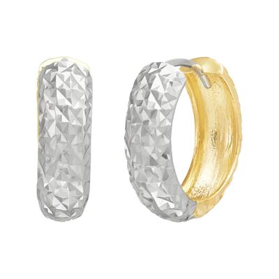 Reversible Diamond-Cut Hoop Earrings in 10K White and Yellow Gold