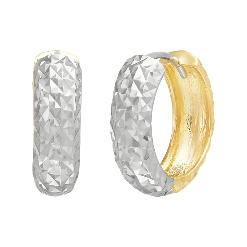 Reversible Diamond-Cut Hoop Earrings in 10K White and Yellow Gold – Image 1 of 2