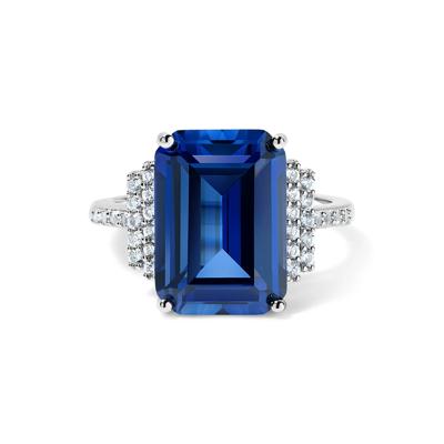 Lab-Created Blue Sapphire & Lab-Created White Sapphire Cocktail Ring in Sterling Silver