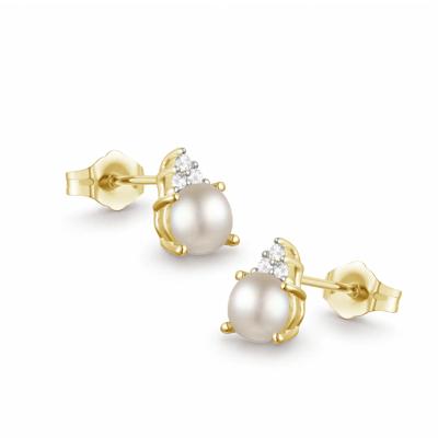 Freshwater Cultured Pearl & Diamond Accent Stud Earrings in 14K Yellow Gold