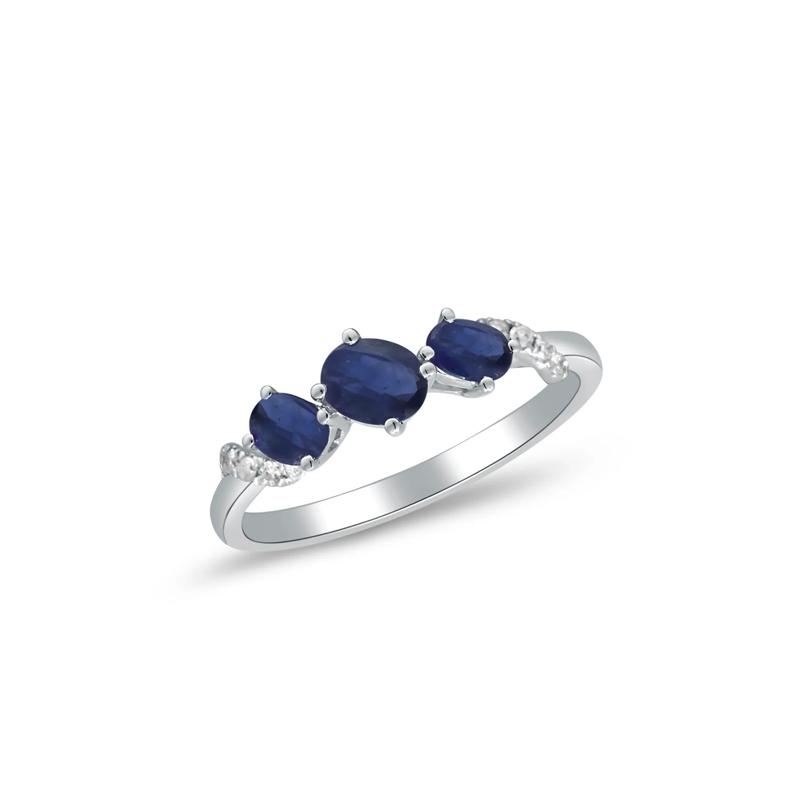 Blue Sapphire and Diamond Accent Ring in 10K White Gold – Image 4 of 5