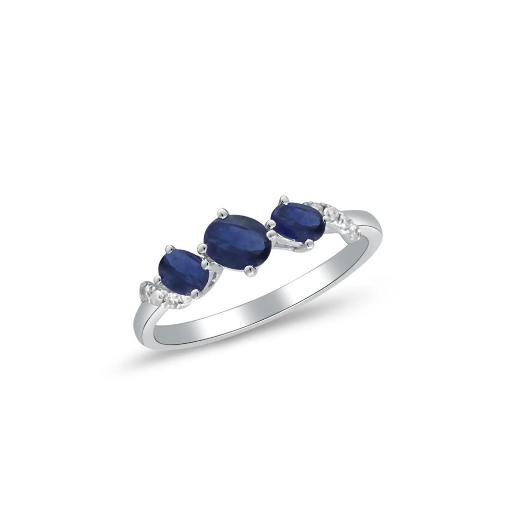Blue Sapphire and Diamond Accent Ring in 10K White Gold – Image 4 of 5
