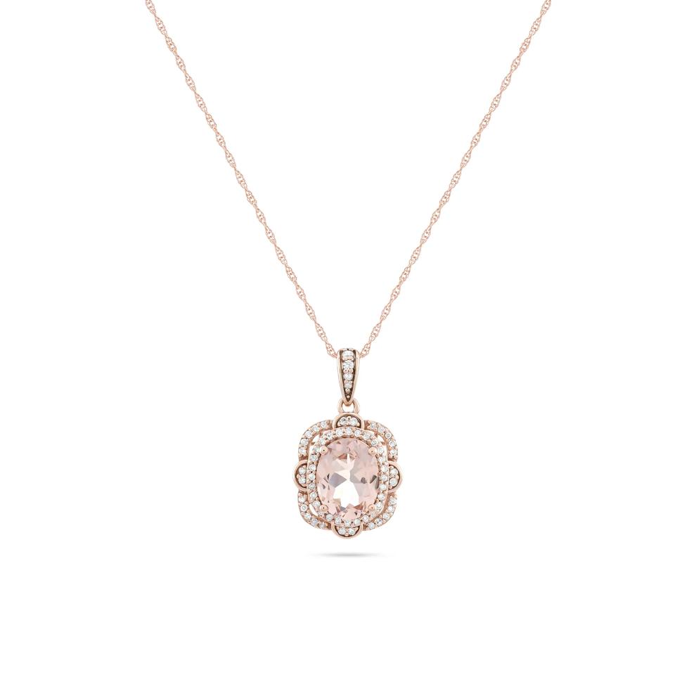 Morganite &amp; Diamond Pendant Necklace in 10K Rose Gold (1/5 ct. tw.) – Image 1 of 4