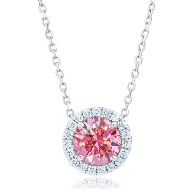 Lab Grown Diamond Fancy Pink Halo Pendant in 14K White Gold (1 1/7 ct. tw.)