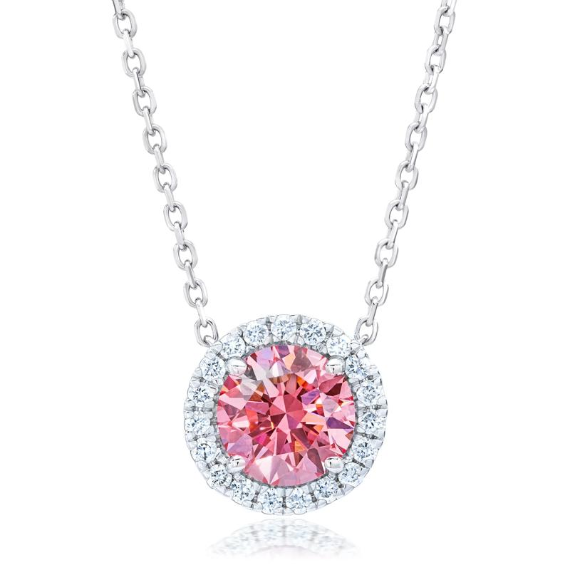 Lab Grown Diamond Fancy Pink Halo Pendant in 14K White Gold (1 1/7 ct. tw.) – Image 1 of 2
