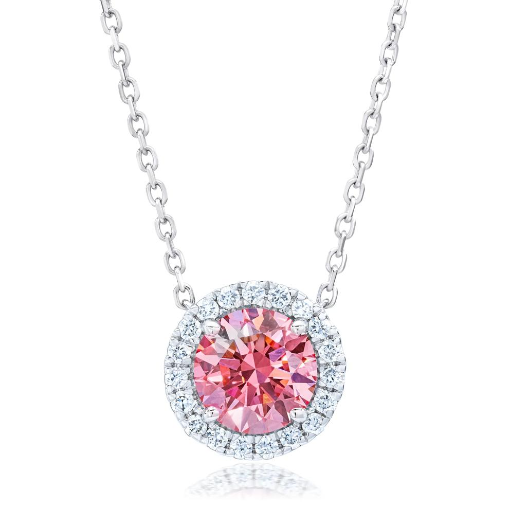 Lab Grown Diamond Fancy Pink Halo Pendant in 14K White Gold (1 1/7 ct. tw.) – Image 1 of 2
