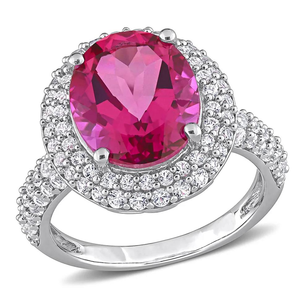 Pink Topaz &amp; Lab Created White Sapphire Ring in Sterling Silver – Image 4 of 6