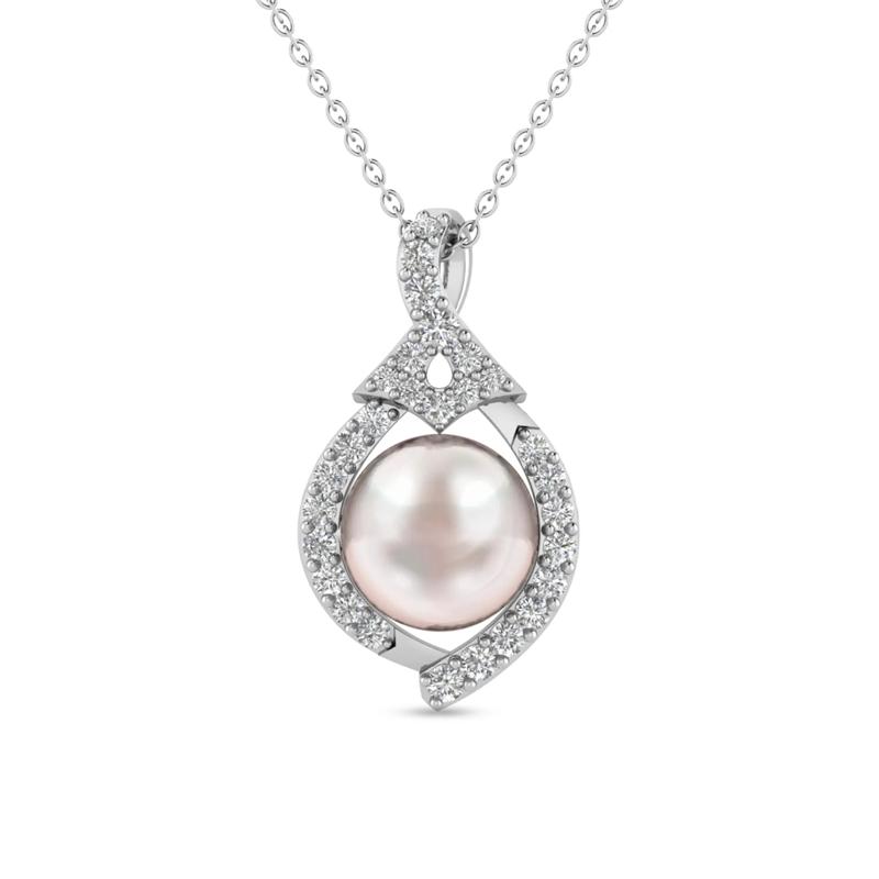 Pearl Center Diamond Necklace in 10K White Gold &#40;1/7 ct. tw.&#41; – Image 1 of 4