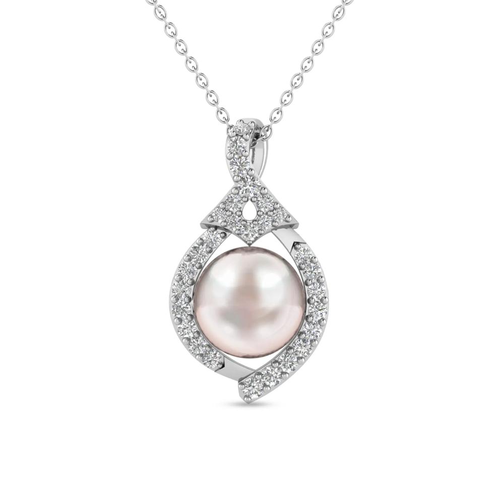 Pearl Center Diamond Necklace in 10K White Gold (1/7 ct. tw.) – Image 1 of 4