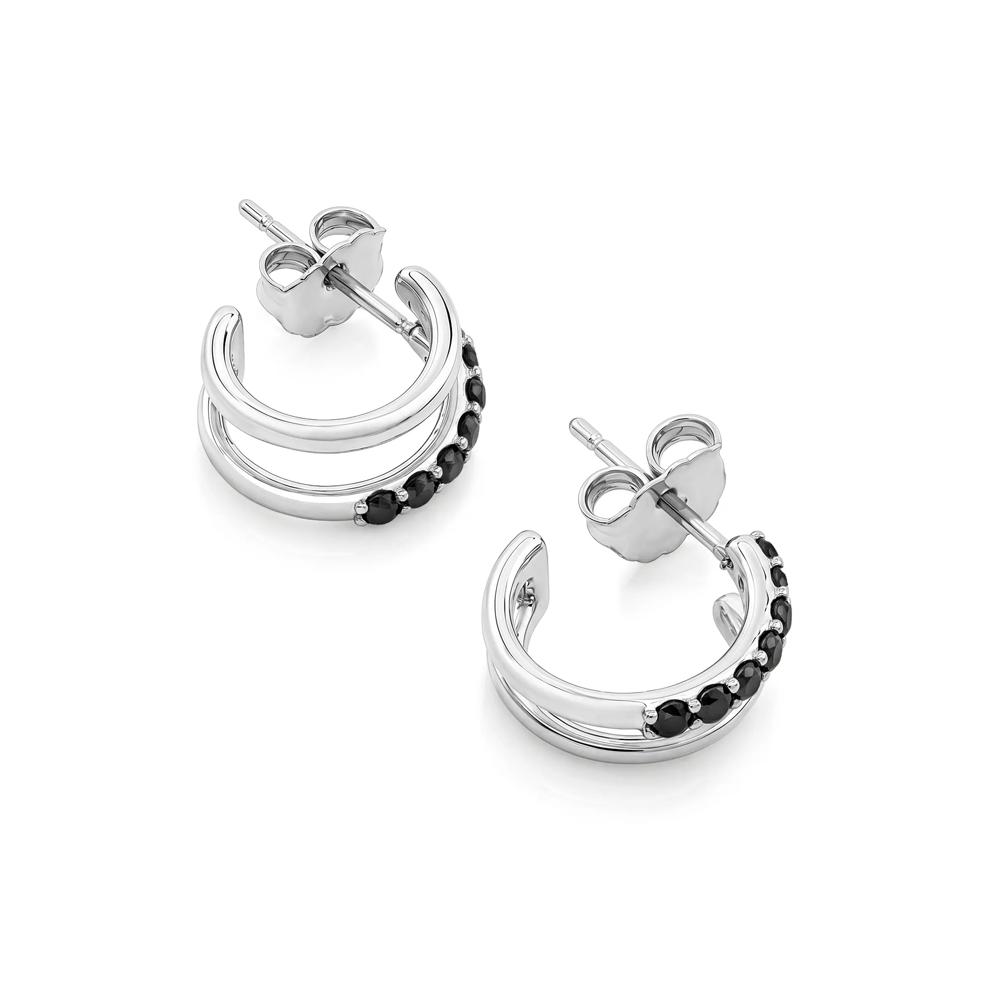 Black Diamond Double Row Huggie Hoop Earrings in Sterling Silver (1/5 ct. tw.) – Image 2 of 2