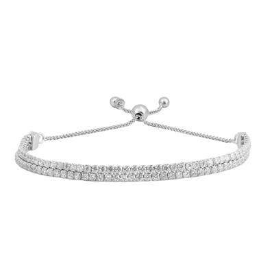 Lab-Created White Sapphire Double Row Adjustable Bolo Bracelet in Sterling Silver