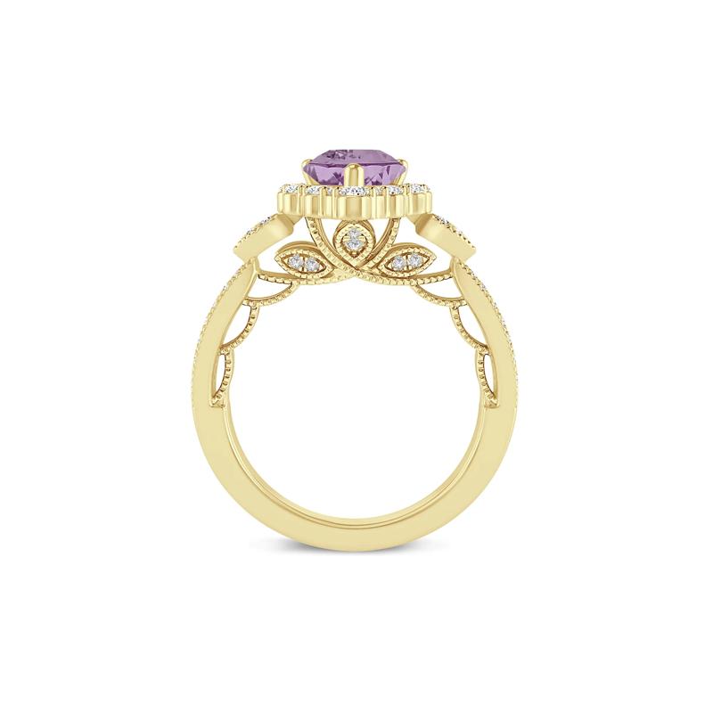 Pear-Shaped Rose De France Amethyst &amp; Diamond Engagement Ring in 14K Yellow Gold &#40;1/3 ct. tw.&#41; – Image 3 of 3