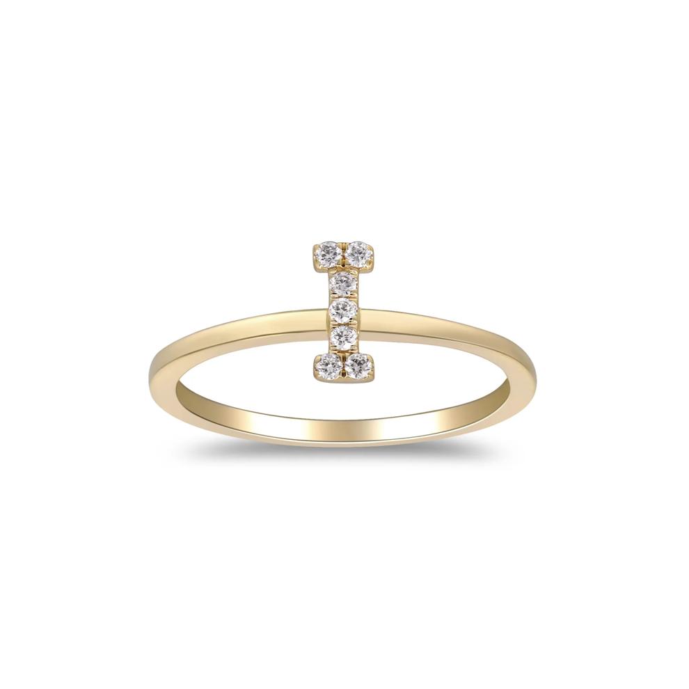 Diamond Accent "I" Initial Ring in 10K Yellow Gold – Image 1 of 5
