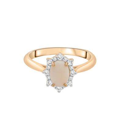 Australian Opal Oval & Diamond Halo Ring in 10K Yellow Gold