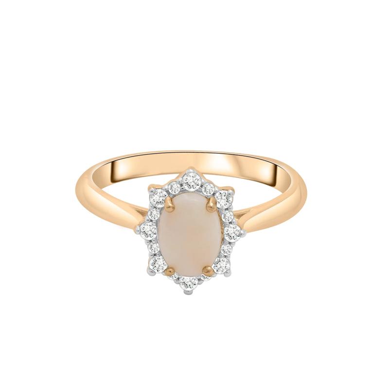 Australian Opal Oval &amp; Diamond Halo Ring in 10K Yellow Gold – Image 1 of 5
