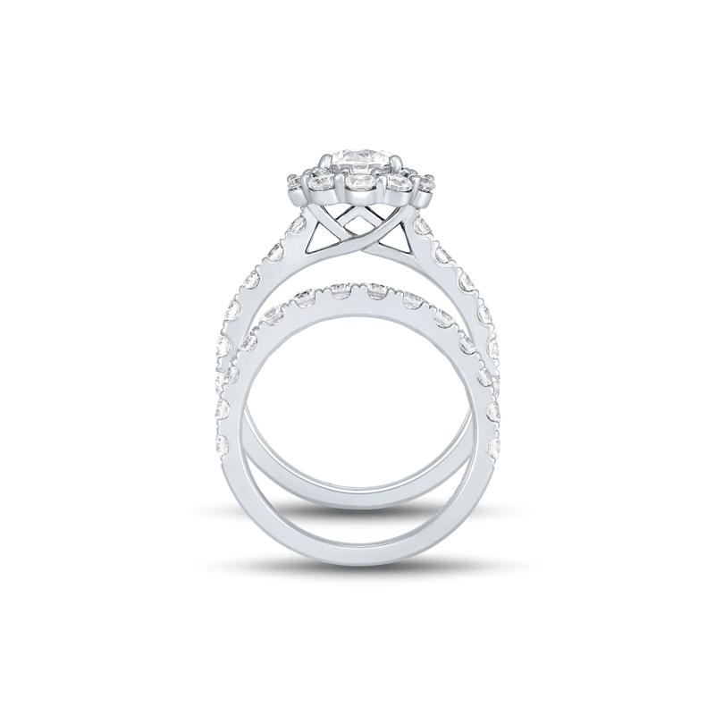 Lab Grown Diamond Round Halo Bridal Set in 14K White Gold &#40;3 ct. tw.&#41; – Image 2 of 6