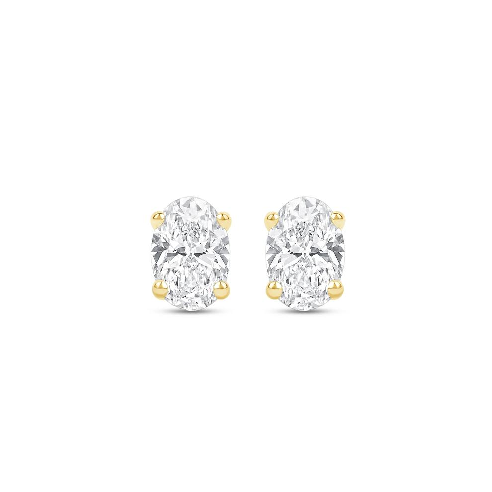 Lab Grown Diamond Oval-Shaped Solitaire Stud Earrings in 14K Yellow Gold (1/2 ct. tw.) – Image 2 of 3