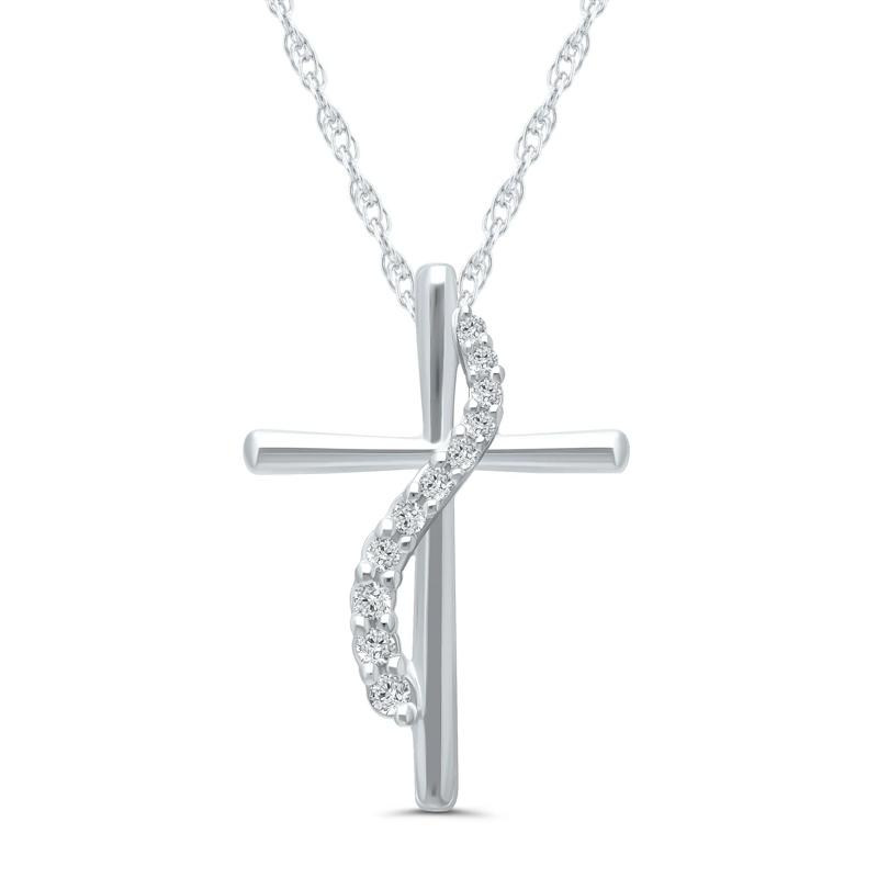 Diamond Accent Cross Pendant in 10K White Gold – Image 1 of 3